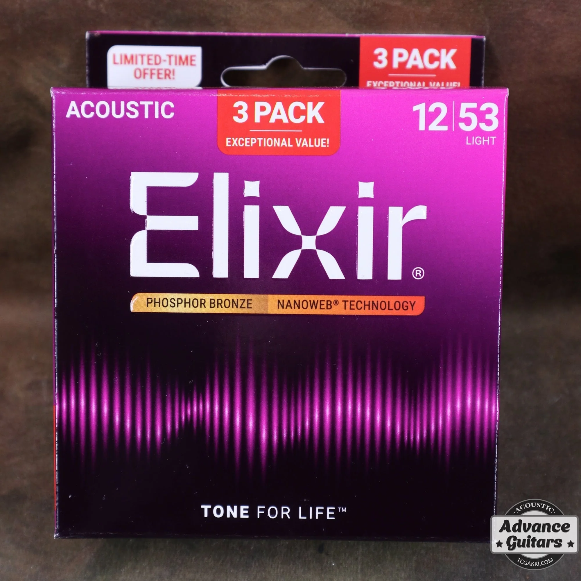 Elixir / NANOWEB Phosphor Bronze Light 3セットボーナスパック